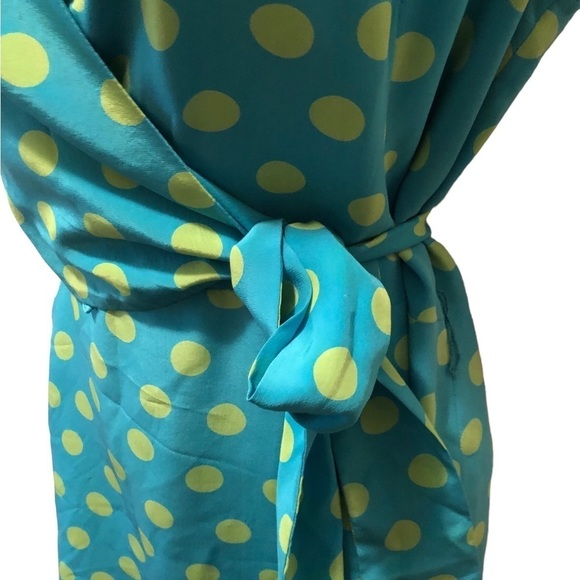 VTG Spenser Jeremy Petites200% Silk Wrap Dress Sz.10 Turquoise Green Polka Dot - Picture 5 of 9